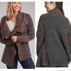Prana Alberta Reversible Open Front Cardigan Brown/Black Wool Blend Womens Small